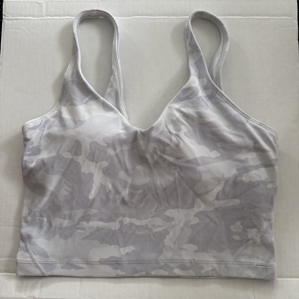 Lululemon Align Tank Top Sports Bra White/Grey Camo Light Support Size 8